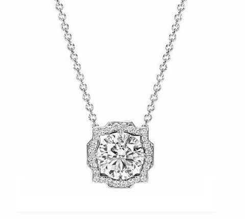 White Gold 14K Jewelry Sparkling Round Cut  4.00 Carats Diamonds Pendant Necklace