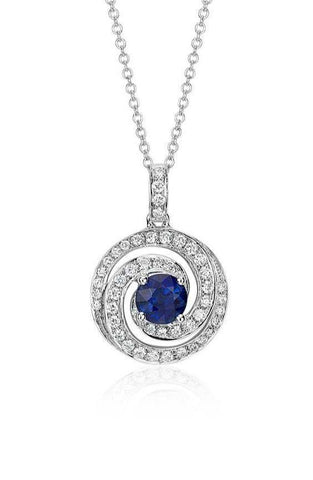 Pendant Wg 3 Carats Round Ceylon Sapphire And Diamond Necklace