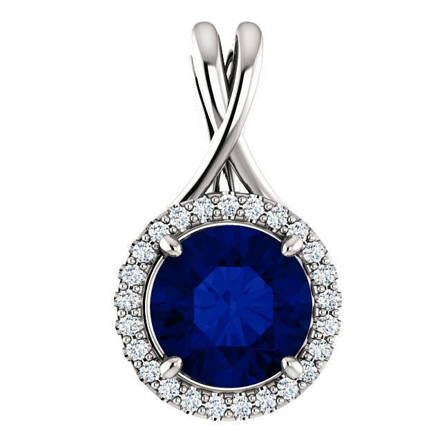 Pendant Necklace 3.25 Ct White Gold Big Ceylon Sapphire And Diamonds