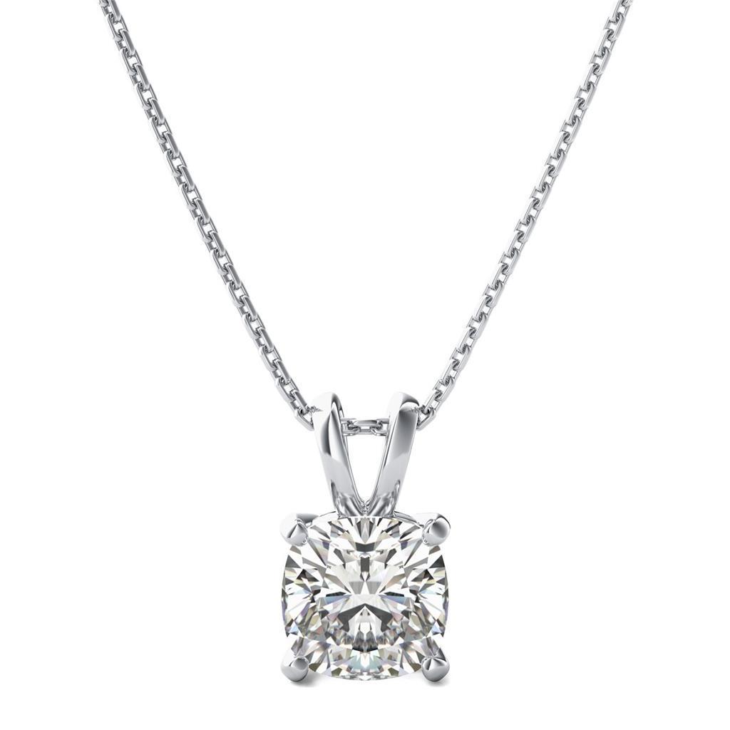 Pendant White Gold 14K  1.5 Ct Cushion Cut Diamond Solitaire Ladies
