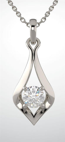 Solid White Gold 14K Four Prong Settin Round Cut 2.00 Carat Diamond Pendant