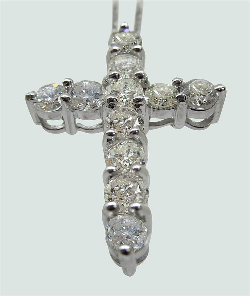 Pendant Solid Gold 14K  Cross Necklace 2.75 Ct Round Cut Diamond