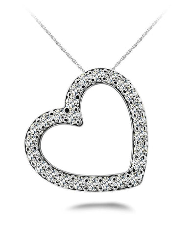 White Gold 14K Round Cut 5.20 Carats Diamonds Heart Shaped Pendant Necklace