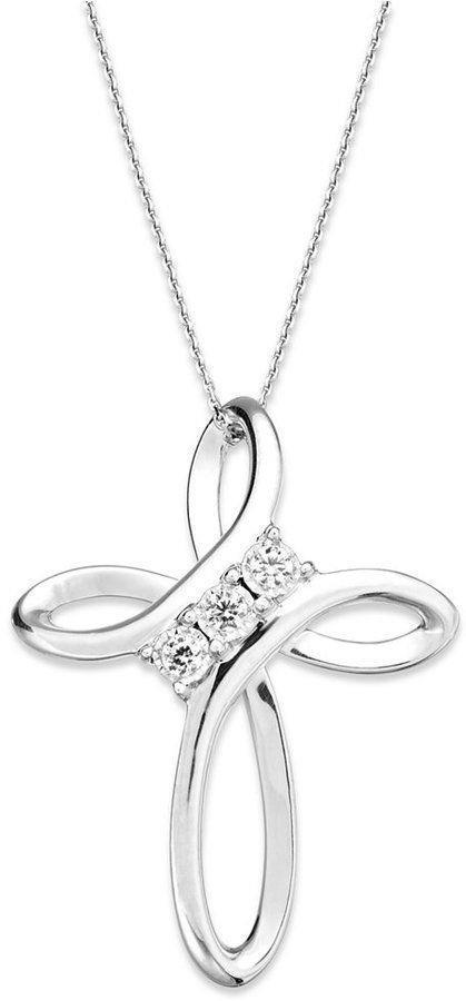 Round Cut 1.95 Carats Diamonds Cross Pendant Necklace White Gold 14K