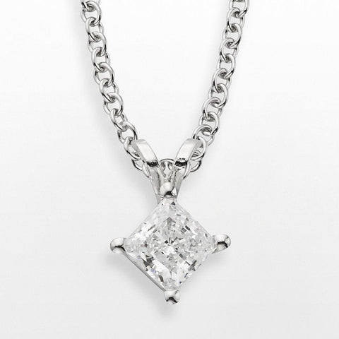Pendant Necklace With Chain 2.50 Carat Princess Cut Diamond 14K Gold