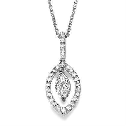 White Gold 14K Marquise And Round Cut 1.51 Carats Diamonds Pendant Necklace