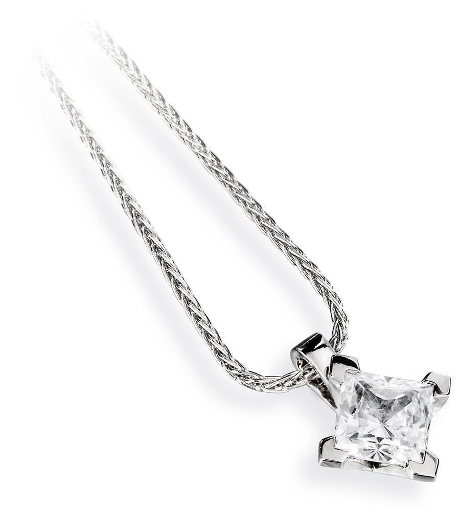White Gold 14K Prong Setting Princess Cut 1.50 Carat Diamond Pendant Necklace