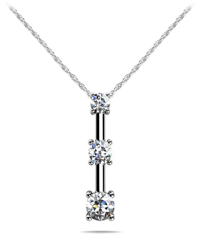 Pendant Gold 14K  2.25 Ct Four Prong Set Round 3 Stone Diamond Drop