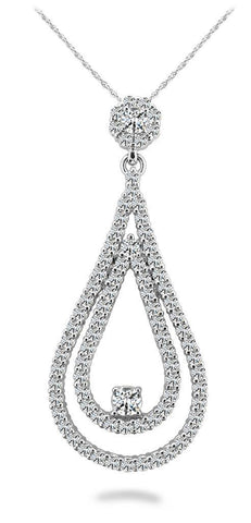 White Gold 14K Sparkling Round Cut 14.50 Carats Diamonds Double Teardrop Pendant Necklace