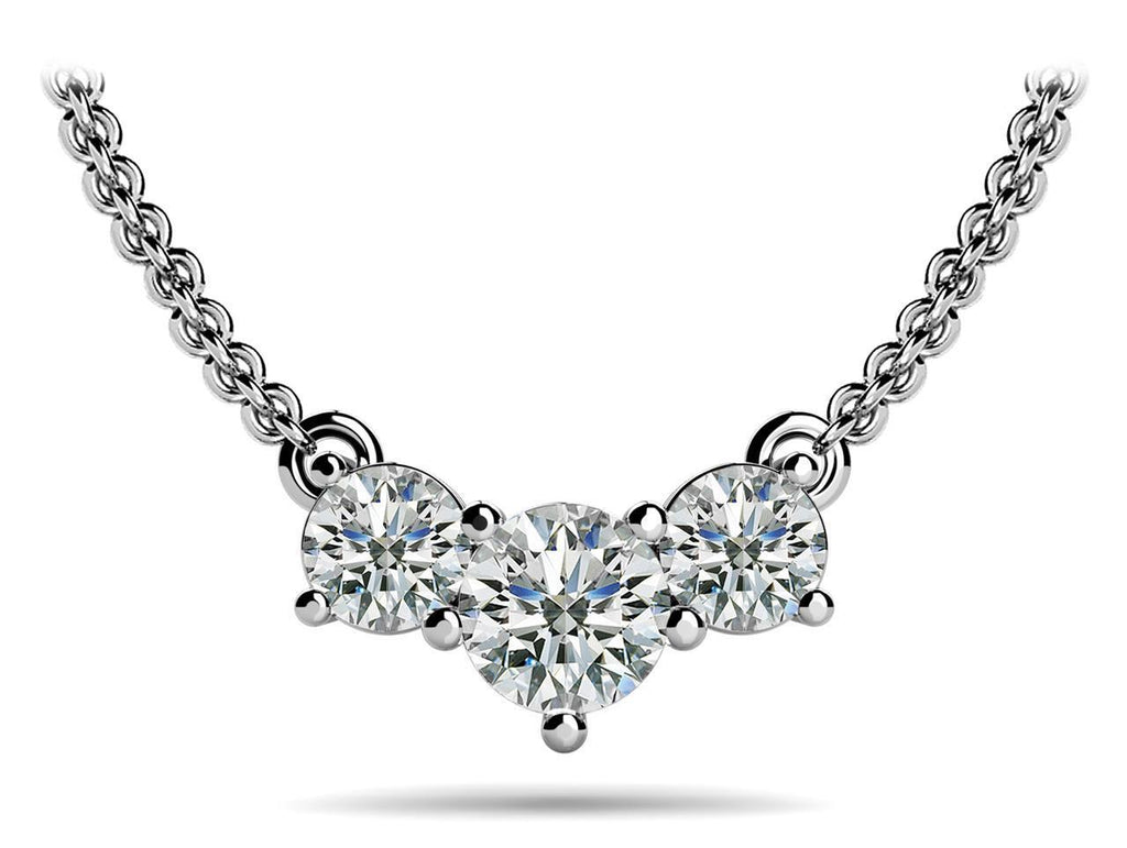 Round Cut 4.00 Carats Diamondsthree Stone Horizontal Pendant Necklace