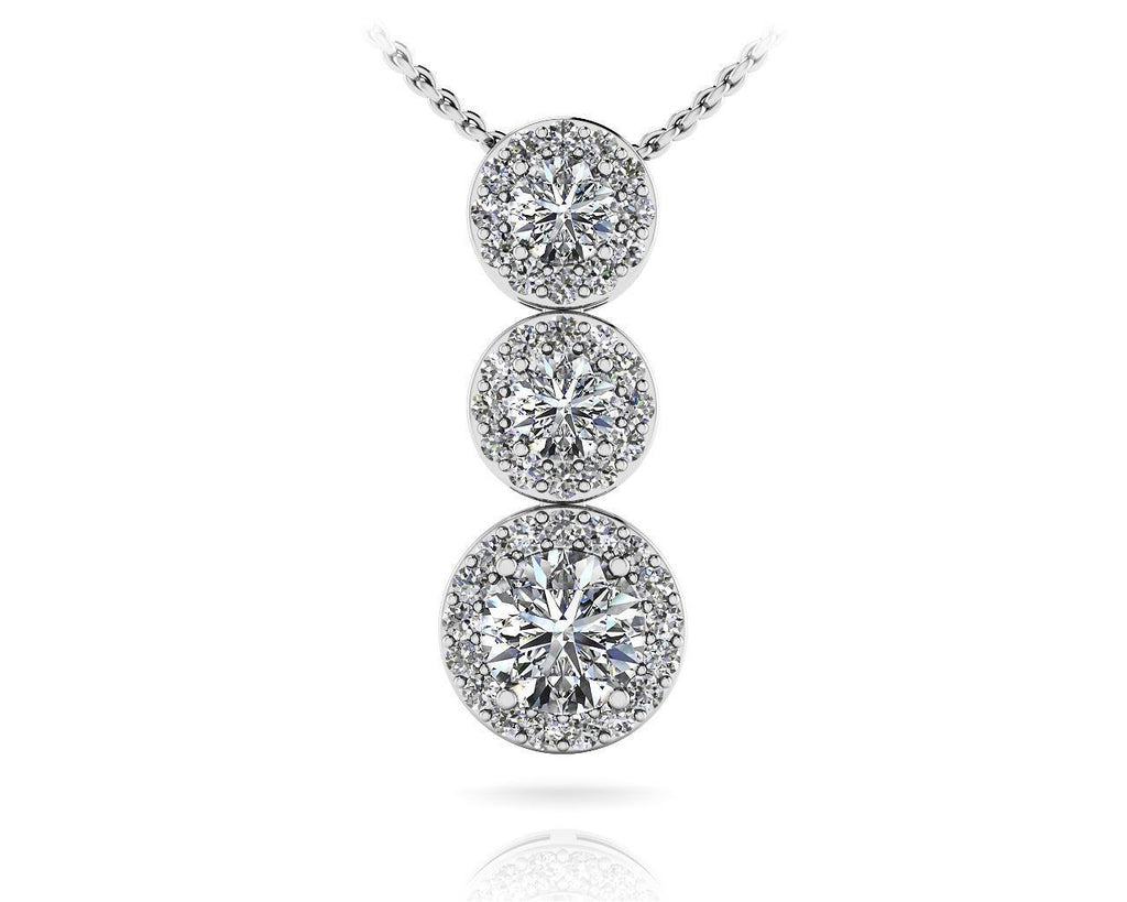 White Gold 14K Round Brilliant Cut 6.00 Carats Diamonds 3 Stone Style Pendant Necklace