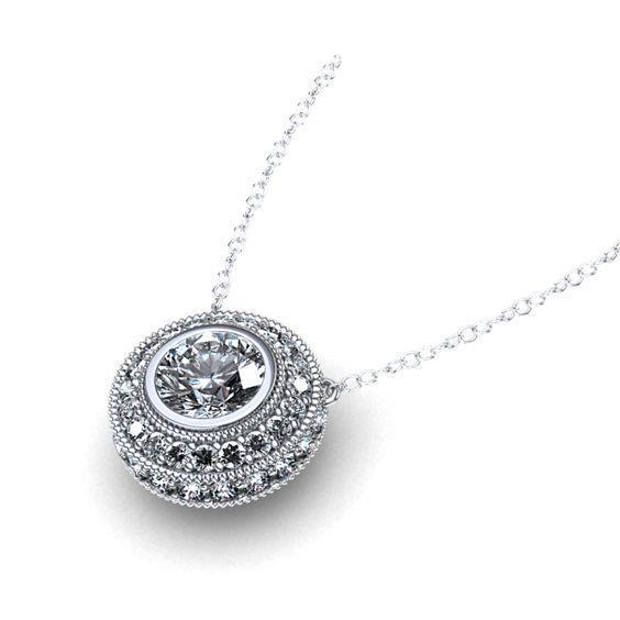 White Gold 14K Bezel Setting Round Cut Halo 2.5 Carats Diamond Necklace Pendant