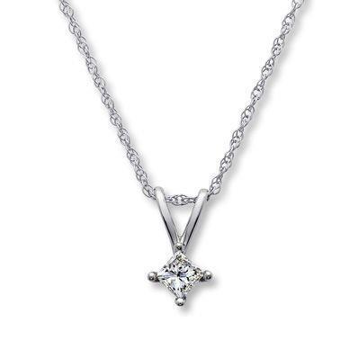 White Gold 14K Gorgeous Princess Cut Solitaire 1.00 Carat Diamond Necklace Pendant