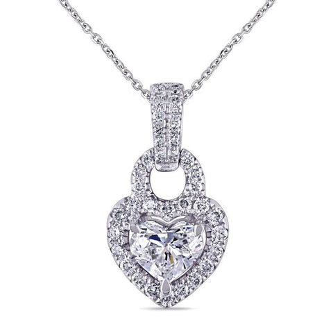 White Gold 14K Heart And Round Brilliant Cut 5.50 Carats Diamonds Pendant Necklace