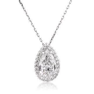 White Gold 14K Pear & Round Cut 5.00 Carats Diamonds Pendant Necklace