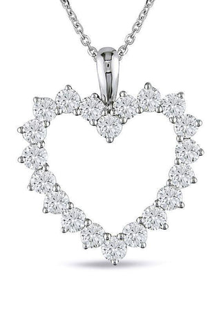 White Gold 14K Round Cut Prong Setting 5.00 Carats Diamond Heart Shaped Pendant