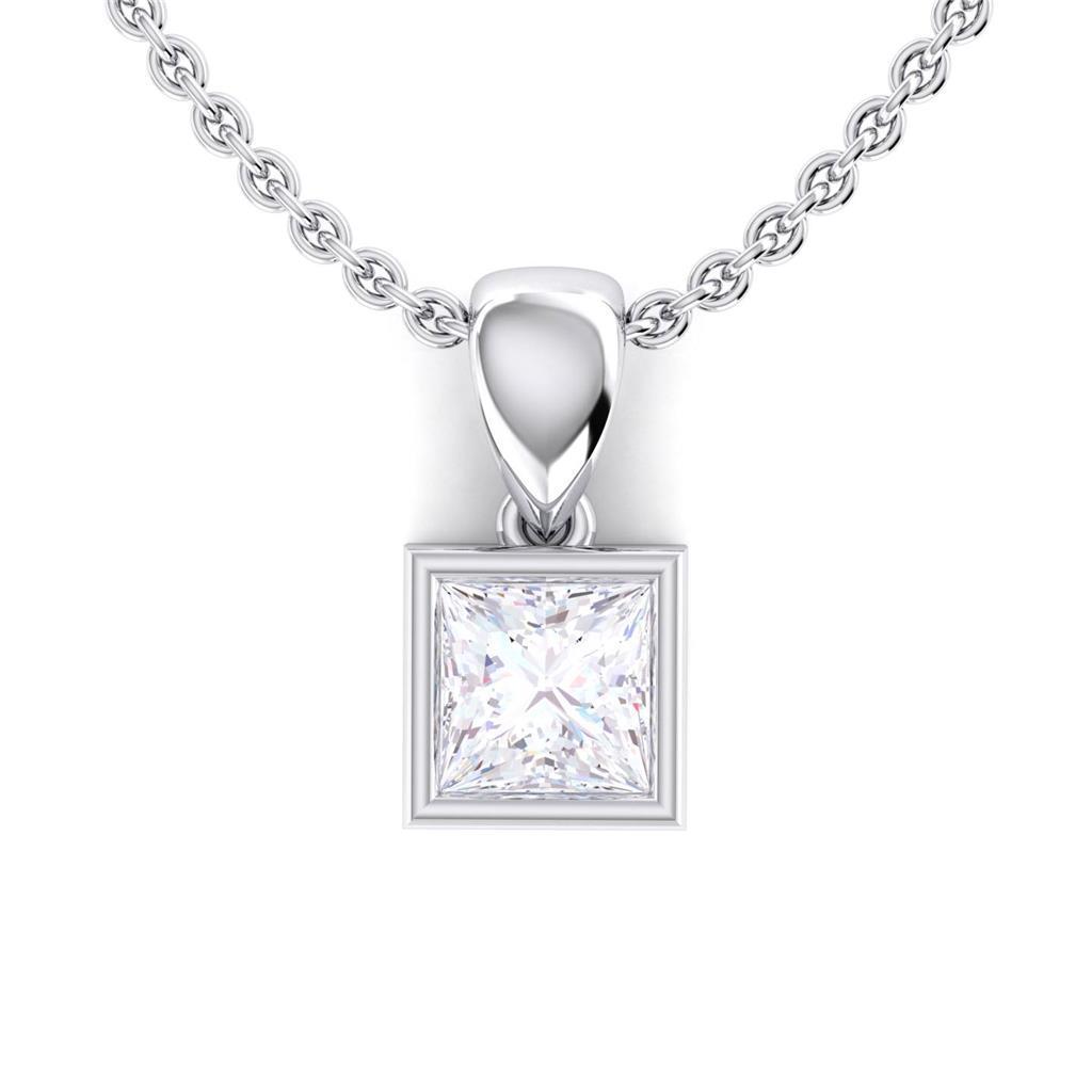 White Gold 14K Princess Cut Bezel Setting 2.15 Carat Diamond Necklace Pendant