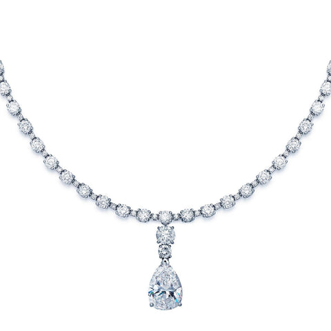 White Gold Women Jewelry Pear& Round Cut Diamond Necklace Pendant