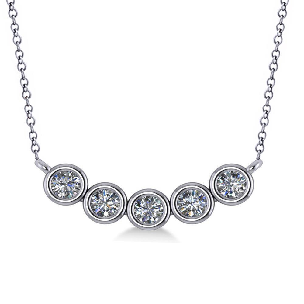 White Gold 14K Bezel Set  Five Stone 1.50 Ct Diamonds Pendant Necklace