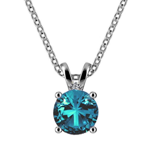 7.05 Carats Blue Topaz And Diamonds Pendant Necklace White Gold 14K