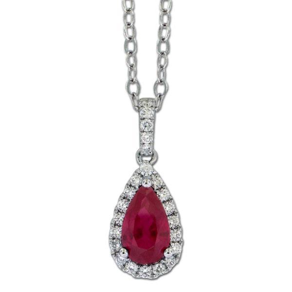 White Gold 14K Red Ruby And Diamonds Lady Necklace Pendant New