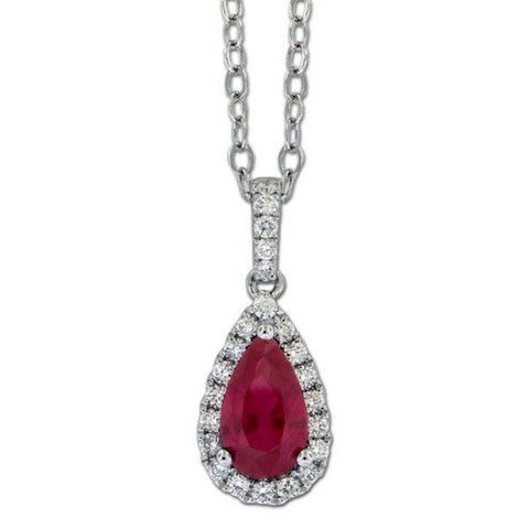 White Gold 14K Red Ruby And Diamonds Lady Necklace Pendant New