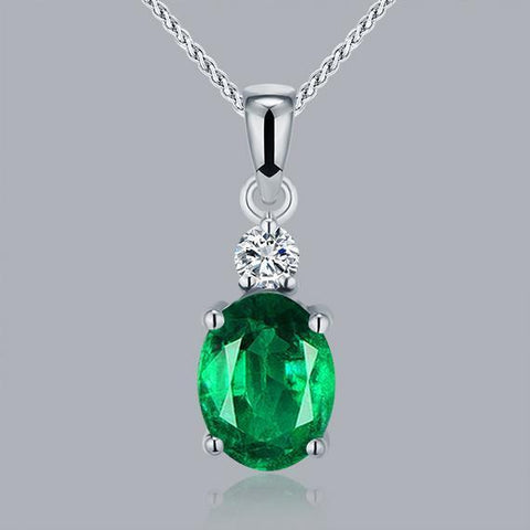 Pendant Necklace 5.25 Carats Prong Set Emerald With Diamonds Gold 14K