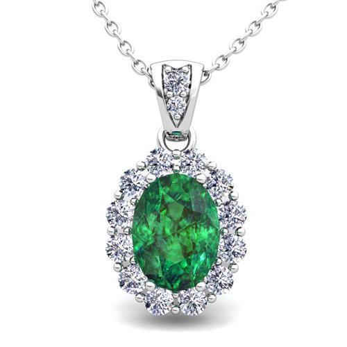 7.85 Carats Emerald With Diamonds Ladies Pendant Necklace Gold 14K