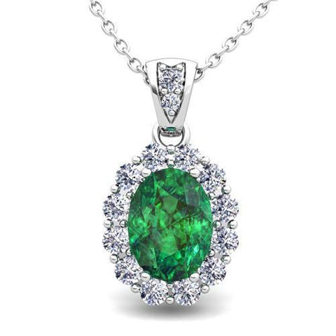 7.85 Carats Emerald With Diamonds Ladies Pendant Necklace Gold 14K