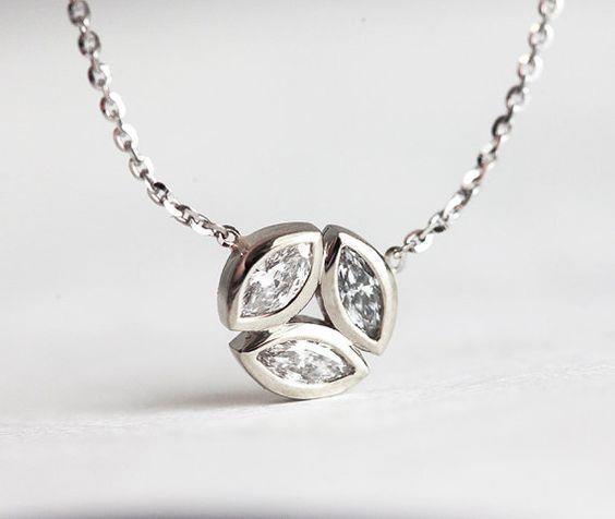 3 Ct Marquise Cut Diamonds Three Stone Pendant Necklace White Gold