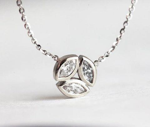 3 Ct Marquise Cut Diamonds Three Stone Pendant Necklace White Gold