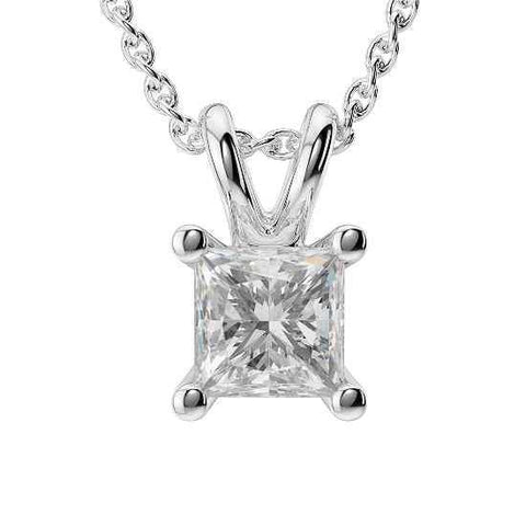 Princess Cut Diamond Necklace Pendant White Gold 14K 1 Ct Jewelry
