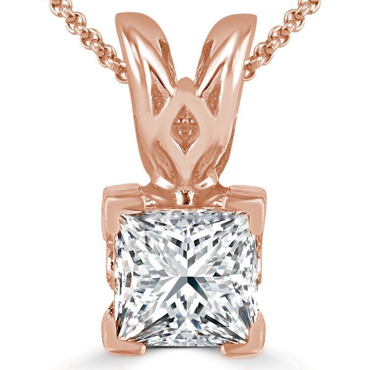 Sparkling Princess Cut Diamond Necklace Pendant Rose Gold 14K