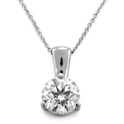3 Prong Set Solitaire Round Diamond Women Pendant Solid Gold Jewelry