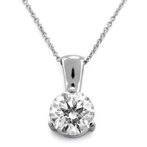 3 Prong Set Solitaire Round Diamond Women Pendant Solid Gold Jewelry