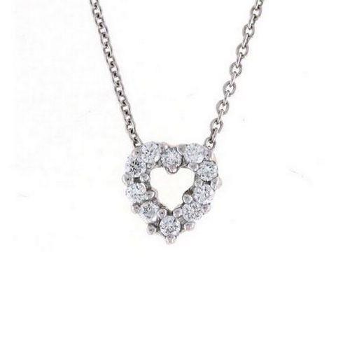 Round Prong Set Diamond Heart Necklace Pendant Gold 14K 2 Carats