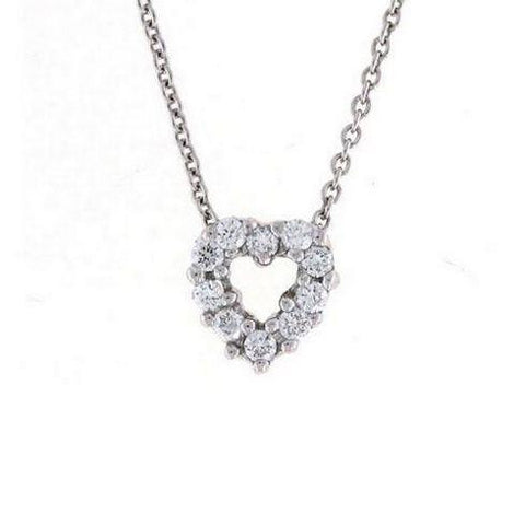 Round Prong Set Diamond Heart Necklace Pendant Gold 14K 2 Carats