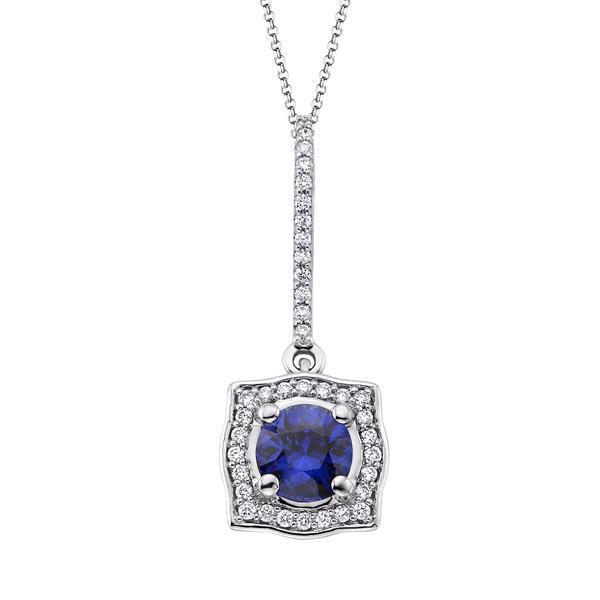 2 Carats Ceylon Sapphire Diamonds Necklace Pendant White Gold 14K