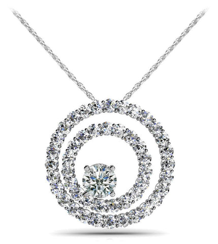 Circle Pendant Necklace 6 Carats Gorgeous Diamonds White Gold 14K New