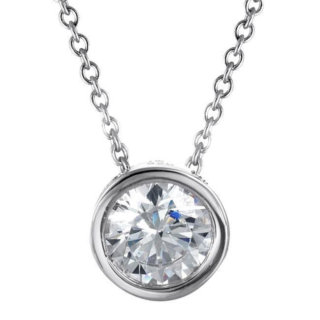 Bezel Set Pendant White Gold Solitare Sparkling Round 2 Ct Diamond