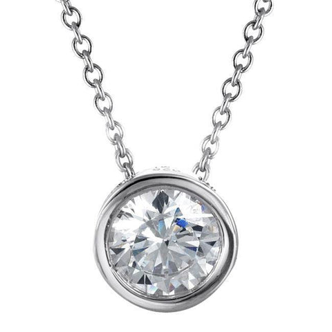 Bezel Set Pendant White Gold Solitare Sparkling Round 2 Ct Diamond