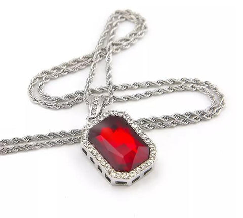 Ruby And Diamonds Pendant Necklace With Chain 7.35 Ct. 14K Wg