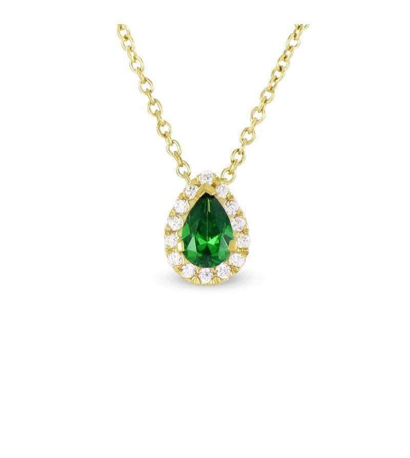 3.50 Carats Emerald And Diamonds Yellow Gold 14K Pendant Necklace