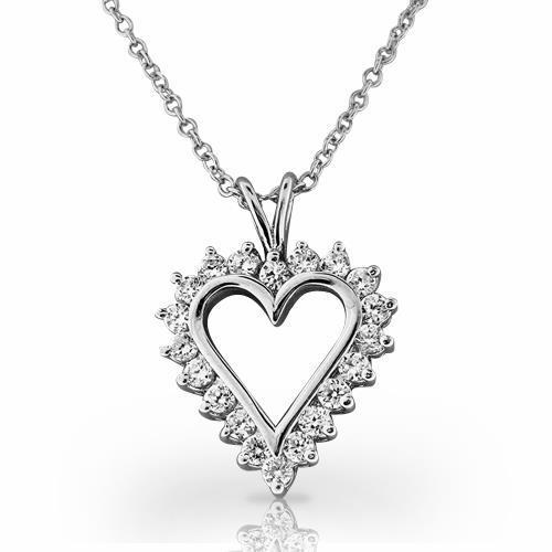 Heart Pendant Necklace Sparkling 4 Ct Round Cut Diamonds  White Gold