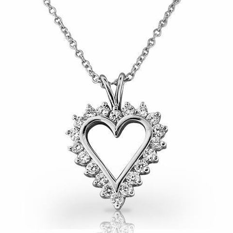 Heart Pendant Necklace Sparkling 4 Ct Round Cut Diamonds  White Gold