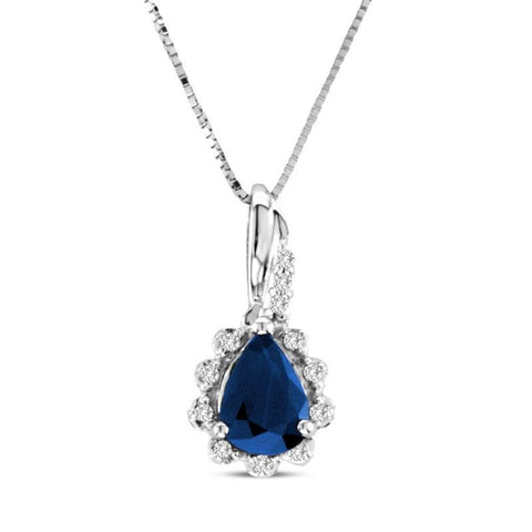 Pendant Necklace Ceylon Blue Sapphire Diamonds 2.10 Ct White Gold 14K