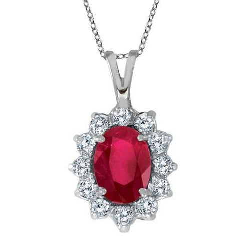 Pendant Necklace Prong Set 8.50 Carats Ruby & Diamonds White Gold
