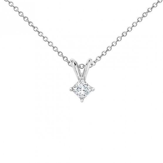 0.755 Carat Princess Cut Diamond Women Pendant White Gold 14K