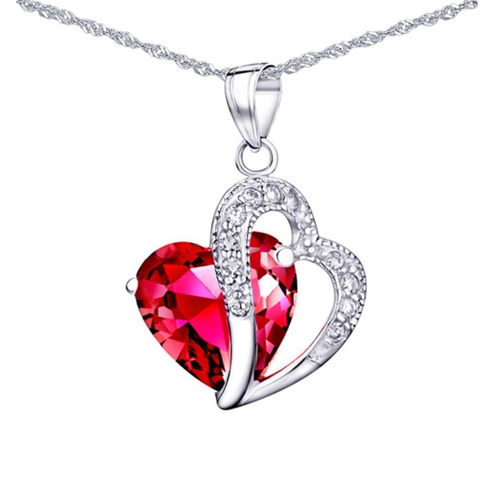 Pendant Necklace 14K  5.60 Ct Heart Cut Ruby With Round Diamonds
