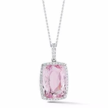 27.00 Ct. Prong Set Pink Kunzite With Diamonds Pendant White Gold